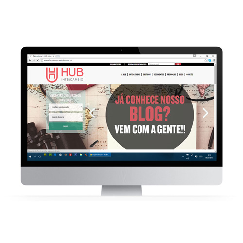 Imagem do site do Hub Intercâmbio - Desenvolvimento do site e Mídias Sociais 